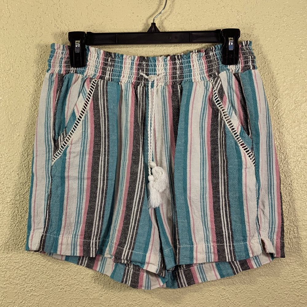 Briggs Shorts Blue White Pink Black Stripes S Linen Rayon Blend